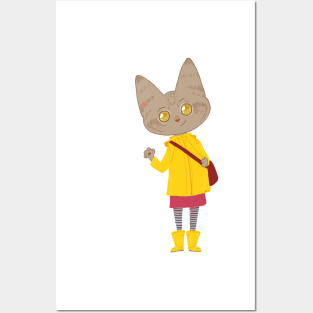 Yellow raincoat cat Posters and Art